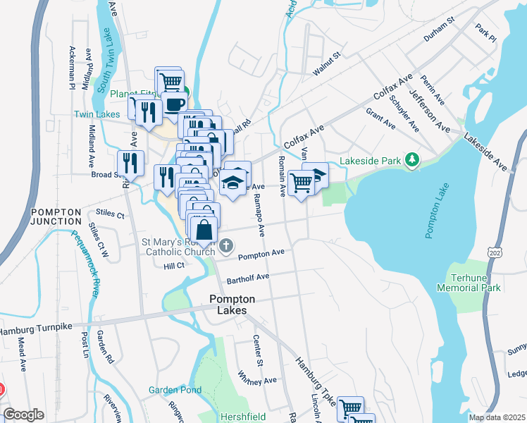 map of restaurants, bars, coffee shops, grocery stores, and more near 33 Ramapo Avenue in Pompton Lakes