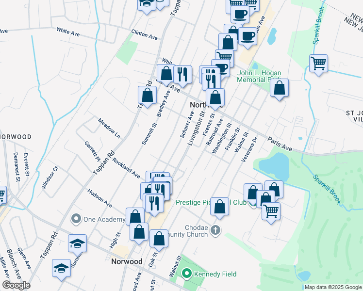 map of restaurants, bars, coffee shops, grocery stores, and more near 172 Scharer Avenue in Northvale