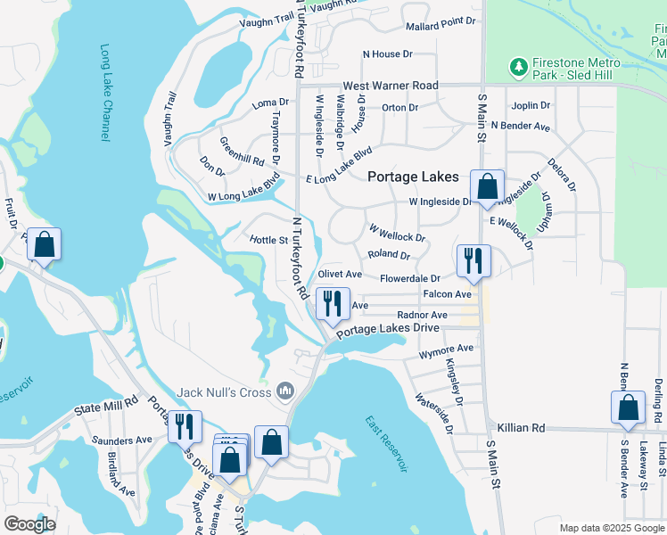 map of restaurants, bars, coffee shops, grocery stores, and more near 204 Winimac Avenue in Akron