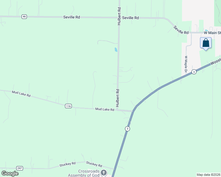 map of restaurants, bars, coffee shops, grocery stores, and more near 9880 County Highway 158 in Seville