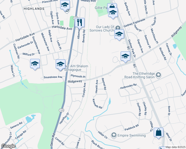 map of restaurants, bars, coffee shops, grocery stores, and more near 5 Railside Avenue in White Plains