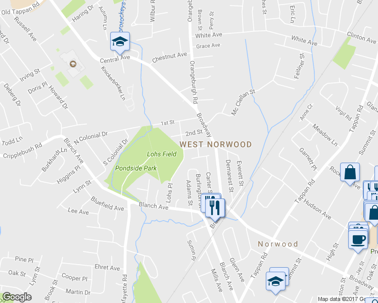 map of restaurants, bars, coffee shops, grocery stores, and more near 48 3rd Street in Harrington Park