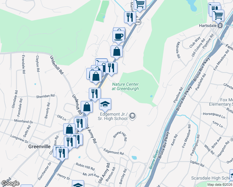 map of restaurants, bars, coffee shops, grocery stores, and more near 508 Central Park Avenue in Scarsdale