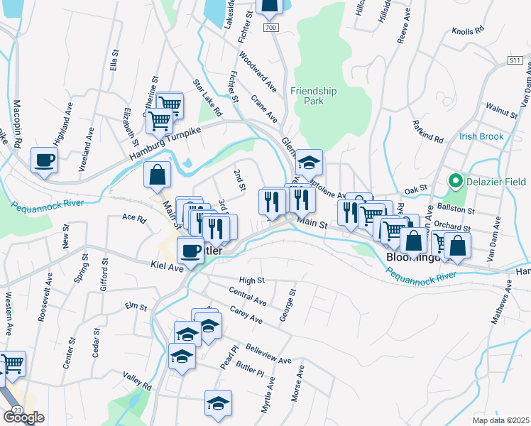 map of restaurants, bars, coffee shops, grocery stores, and more near 112 Arch Street in Butler