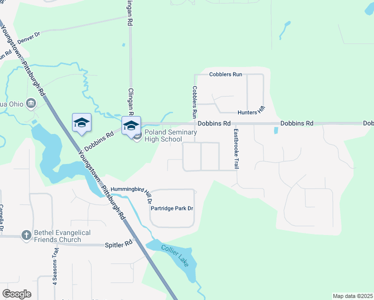 map of restaurants, bars, coffee shops, grocery stores, and more near 7887 Meadowbrooke Trail in Youngstown