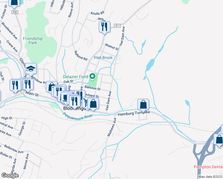 map of restaurants, bars, coffee shops, grocery stores, and more near 40 Van Dam Avenue in Bloomingdale