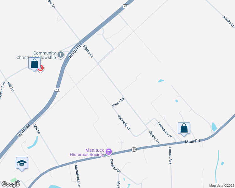 map of restaurants, bars, coffee shops, grocery stores, and more near 2465 Elijahs Lane in Mattituck