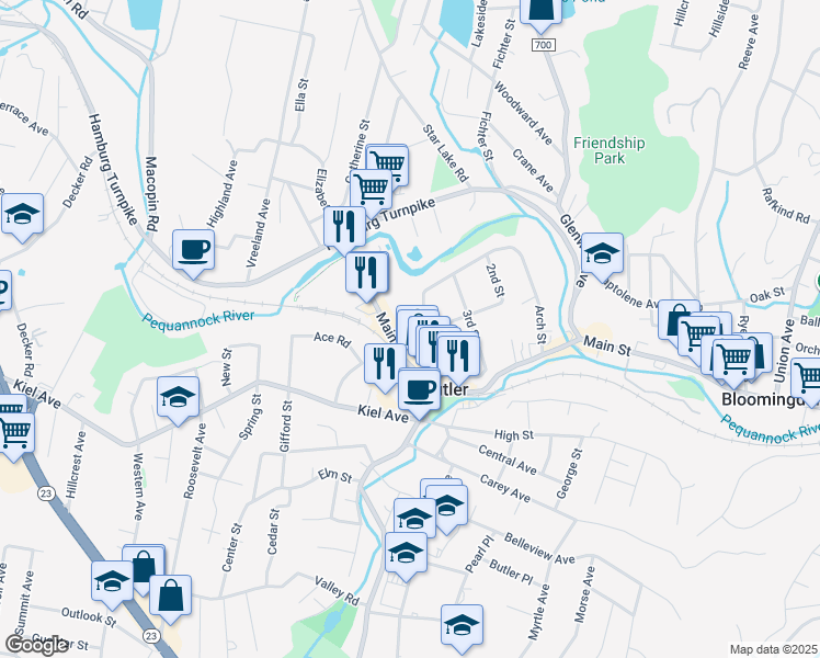map of restaurants, bars, coffee shops, grocery stores, and more near 8 Manning Avenue in Butler