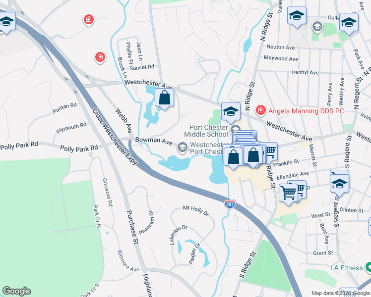 map of restaurants, bars, coffee shops, grocery stores, and more near 133 Bowman Avenue in Rye Brook