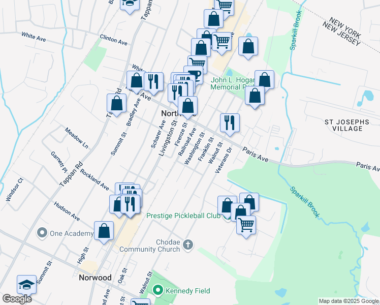 map of restaurants, bars, coffee shops, grocery stores, and more near 179 Washington Street in Northvale