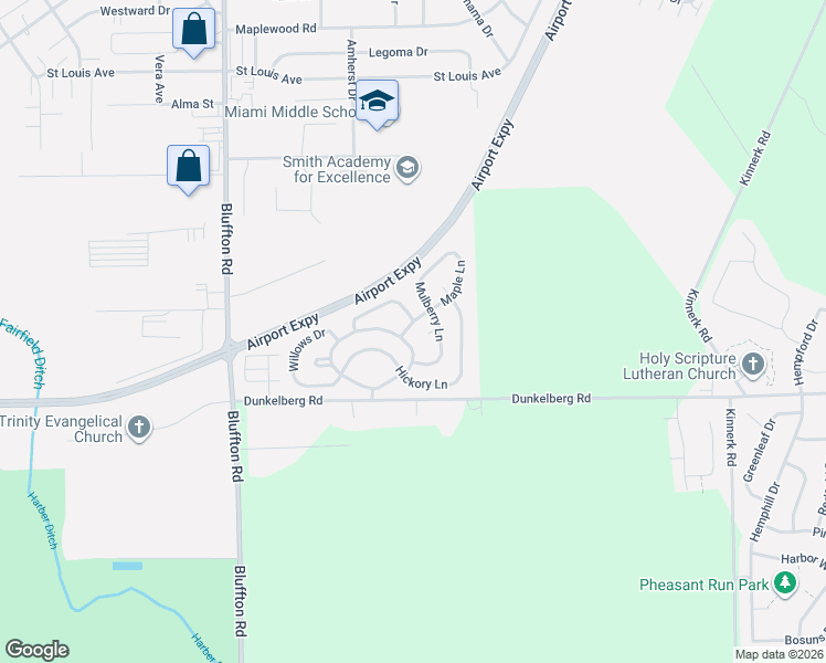 map of restaurants, bars, coffee shops, grocery stores, and more near 2220 Dunkelberg Road in Fort Wayne