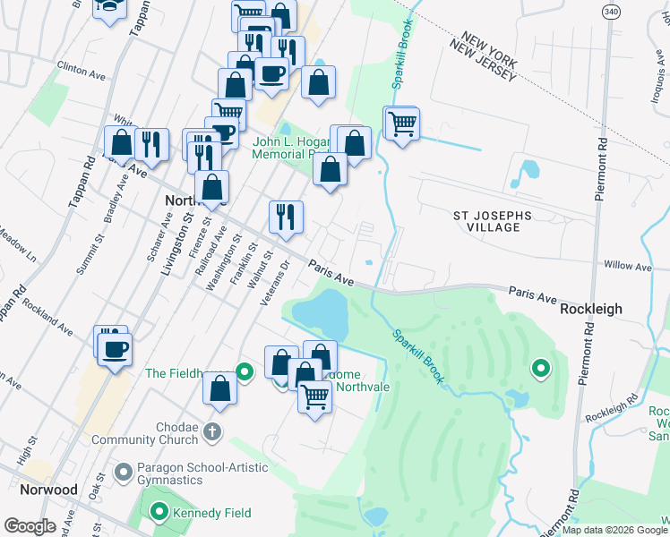map of restaurants, bars, coffee shops, grocery stores, and more near 119 Rio Vista Lane in Northvale