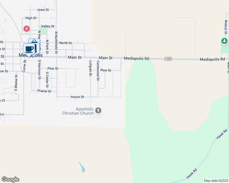 map of restaurants, bars, coffee shops, grocery stores, and more near 299 Lea Darci Drive in Mediapolis