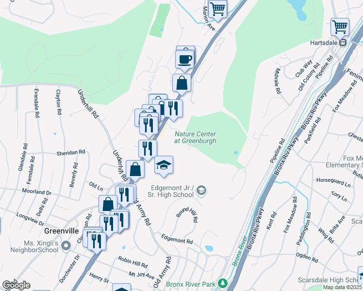 map of restaurants, bars, coffee shops, grocery stores, and more near 508 Central Park Avenue in Scarsdale