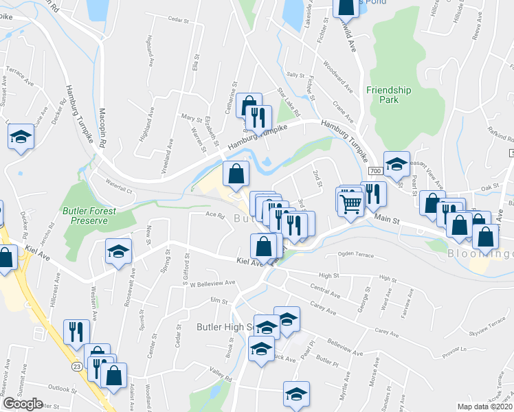 map of restaurants, bars, coffee shops, grocery stores, and more near in Butler