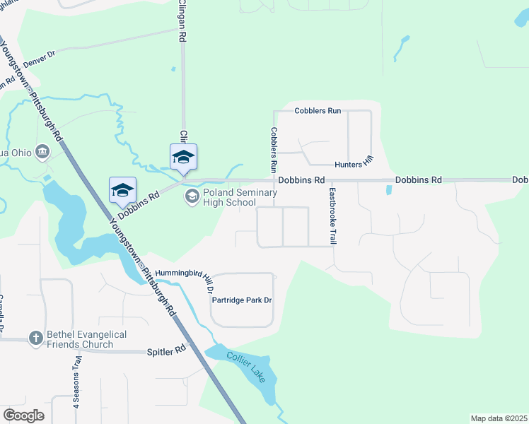 map of restaurants, bars, coffee shops, grocery stores, and more near 7887 Meadowbrooke Trail in Youngstown
