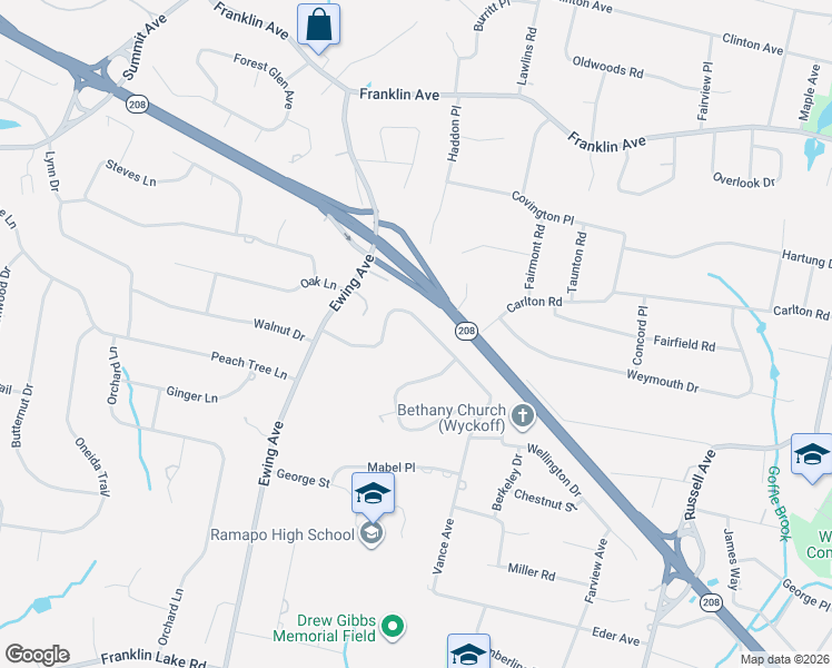 map of restaurants, bars, coffee shops, grocery stores, and more near 387 Vance Avenue in Franklin Lakes