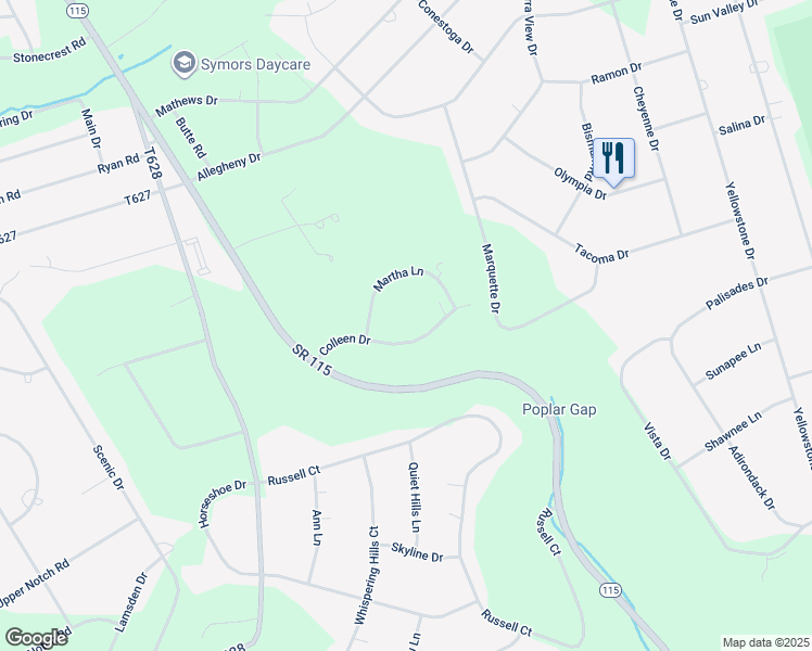 map of restaurants, bars, coffee shops, grocery stores, and more near 128 Colleen Drive in Blakeslee