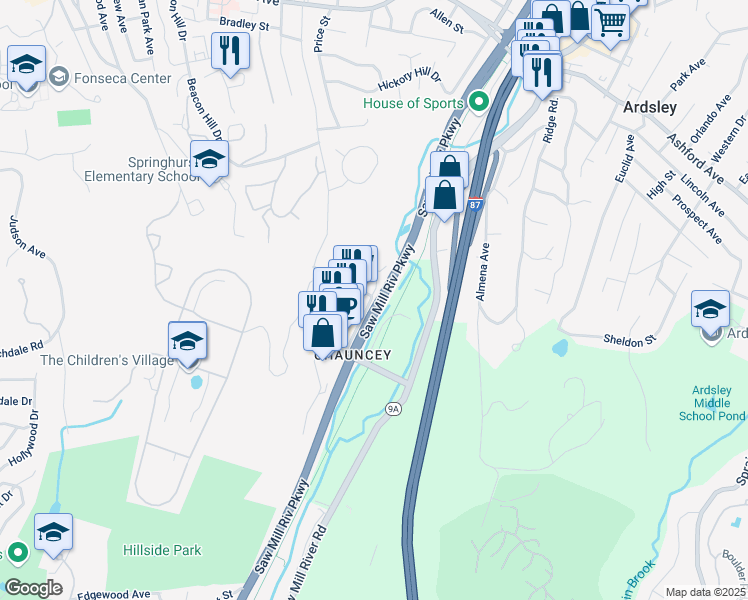 map of restaurants, bars, coffee shops, grocery stores, and more near 83 Stanley Avenue in Dobbs Ferry