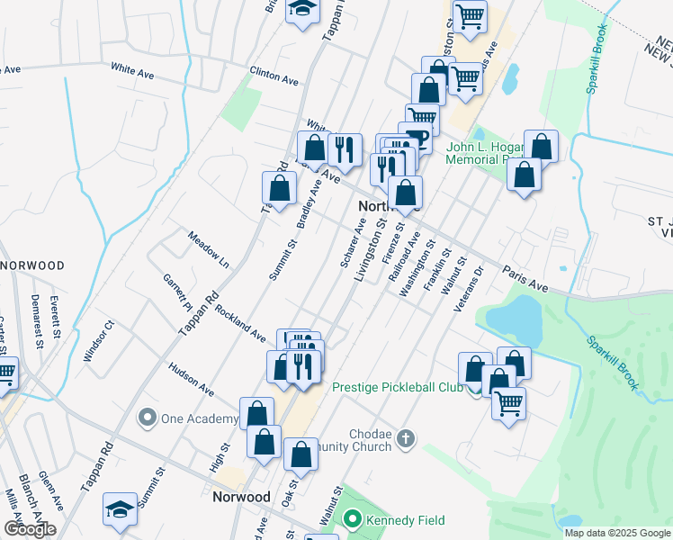 map of restaurants, bars, coffee shops, grocery stores, and more near 172 Scharer Avenue in Northvale