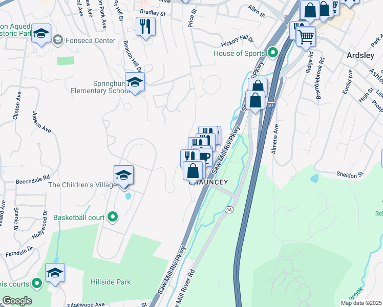 map of restaurants, bars, coffee shops, grocery stores, and more near 35 Hamilton Street in Dobbs Ferry