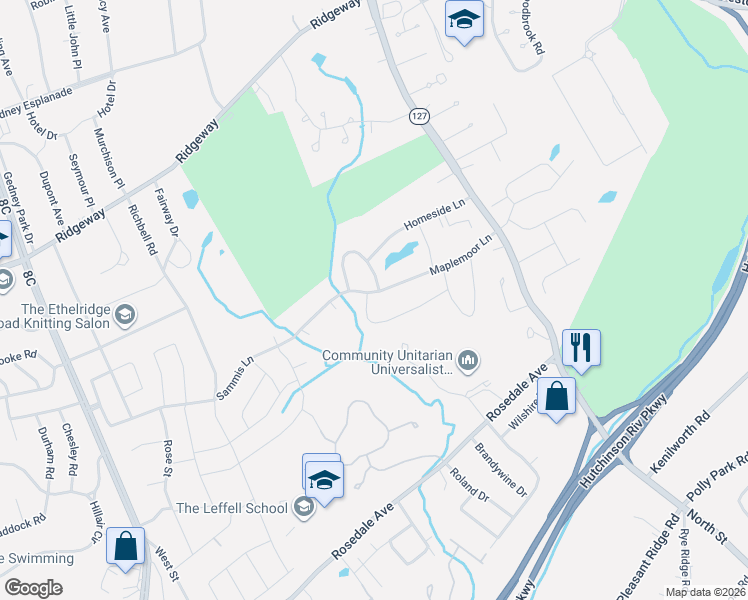 map of restaurants, bars, coffee shops, grocery stores, and more near 16 Pinebrook Drive in White Plains