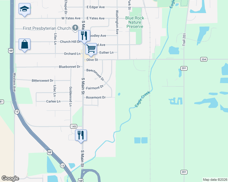 map of restaurants, bars, coffee shops, grocery stores, and more near 240 Rosemont Drive in Findlay