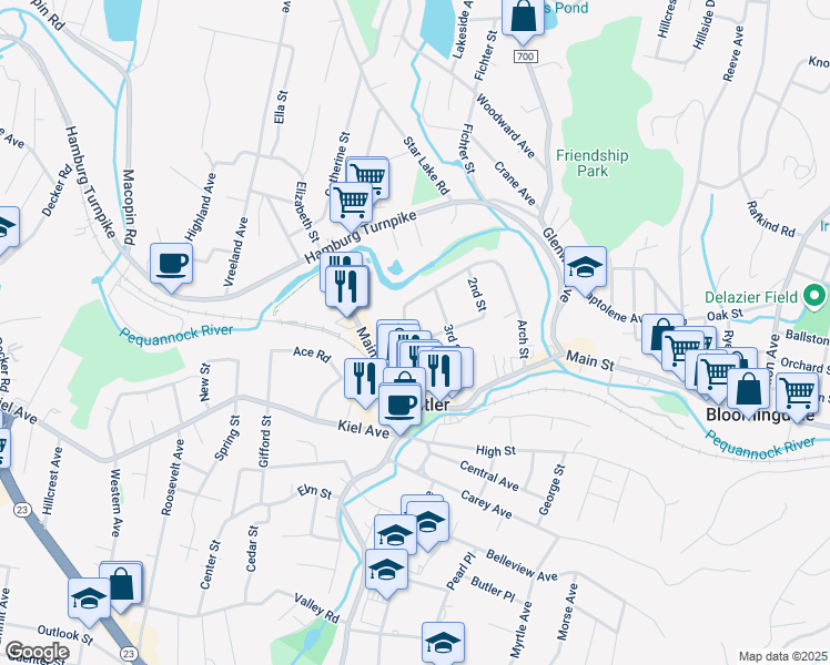 map of restaurants, bars, coffee shops, grocery stores, and more near 17 Manning Avenue in Butler
