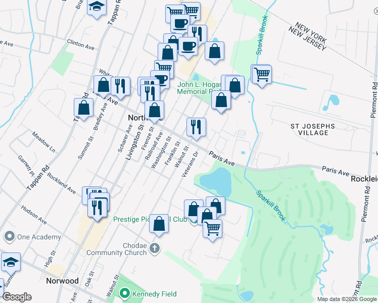 map of restaurants, bars, coffee shops, grocery stores, and more near 191 Veterans Drive in Northvale