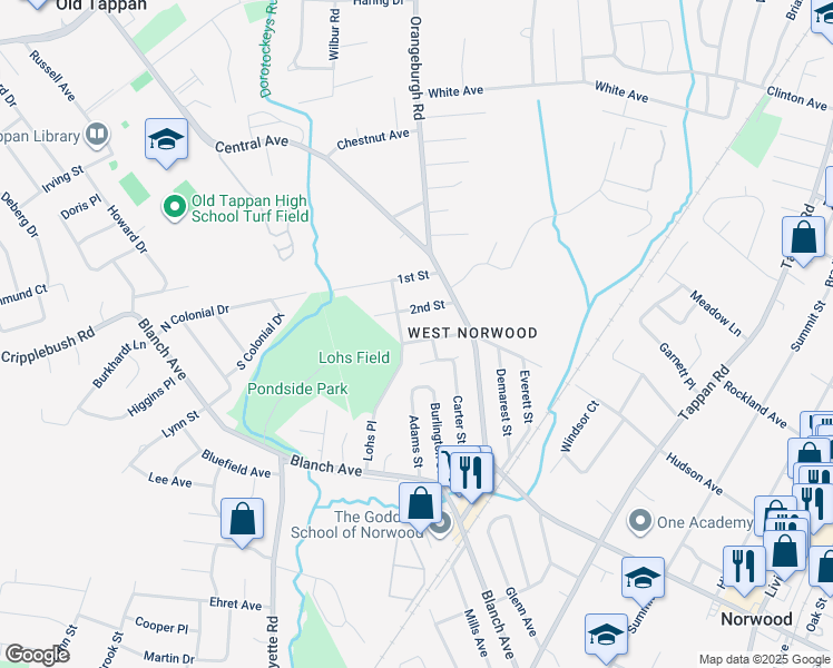 map of restaurants, bars, coffee shops, grocery stores, and more near 48 3rd Street in Harrington Park