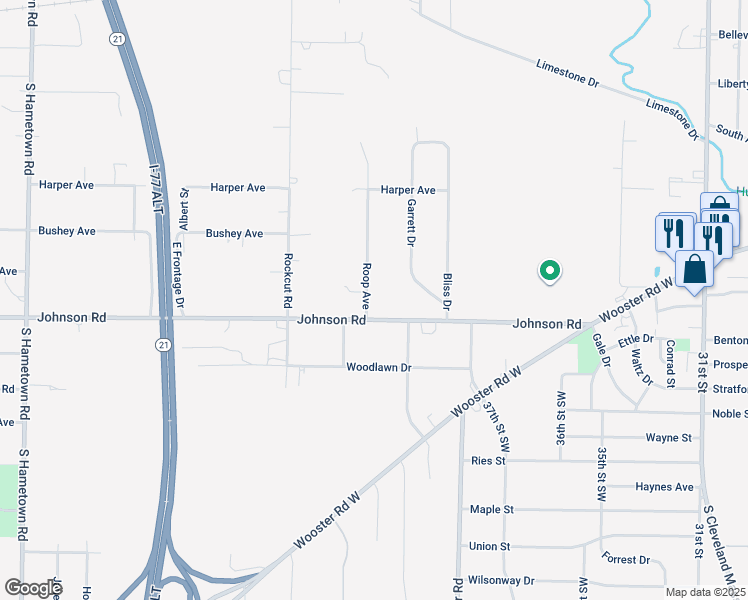 map of restaurants, bars, coffee shops, grocery stores, and more near 3641 Johnson Road in Norton