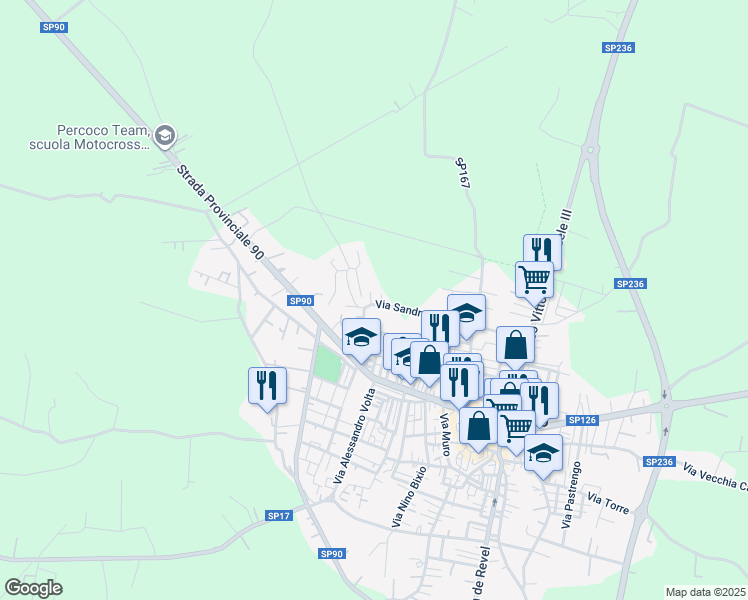 map of restaurants, bars, coffee shops, grocery stores, and more near Via Sandro Pertini in Bitonto