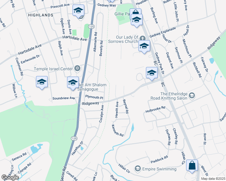 map of restaurants, bars, coffee shops, grocery stores, and more near 5 Railside Avenue in White Plains