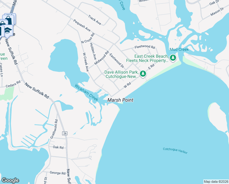 map of restaurants, bars, coffee shops, grocery stores, and more near 1435 West Road in Cutchogue