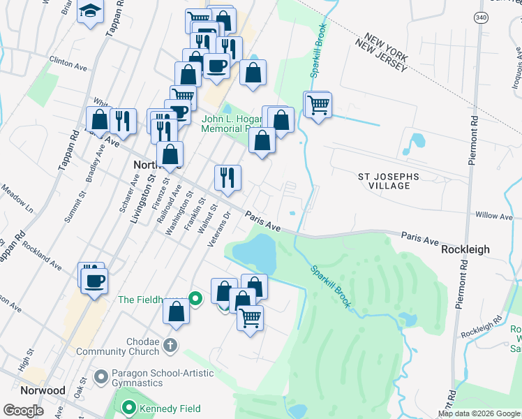 map of restaurants, bars, coffee shops, grocery stores, and more near 119 Rio Vista Lane in Northvale