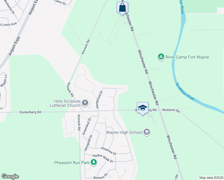 map of restaurants, bars, coffee shops, grocery stores, and more near 8600-8698 Winchester Ridge Drive in Fort Wayne
