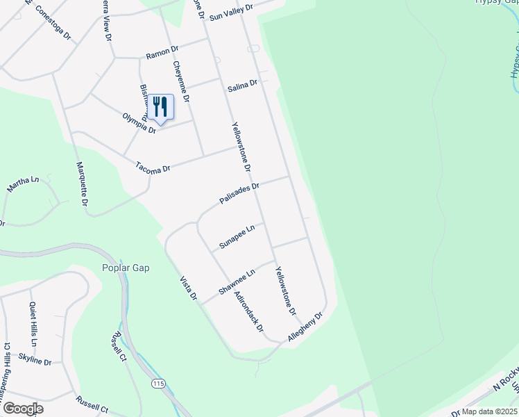 map of restaurants, bars, coffee shops, grocery stores, and more near 2641 Yellowstone Drive in Blakeslee