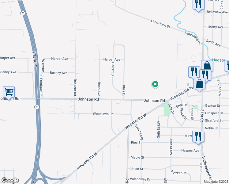 map of restaurants, bars, coffee shops, grocery stores, and more near 3588 Johnson Road in Norton