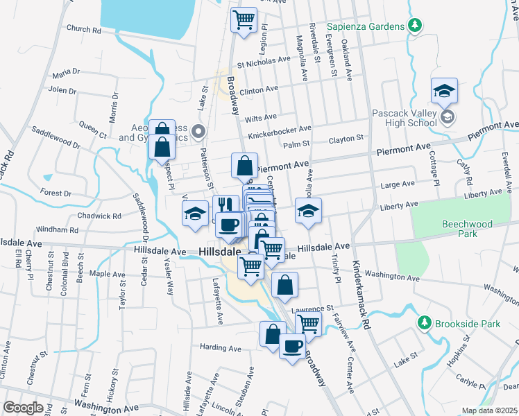 map of restaurants, bars, coffee shops, grocery stores, and more near 35 Central Avenue in Hillsdale