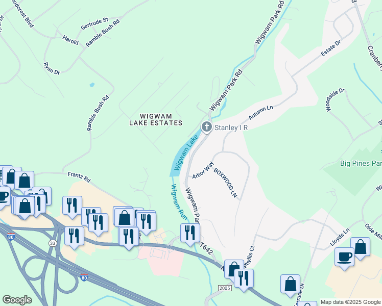 map of restaurants, bars, coffee shops, grocery stores, and more near 5112 Wigwam Run South in Stroudsburg