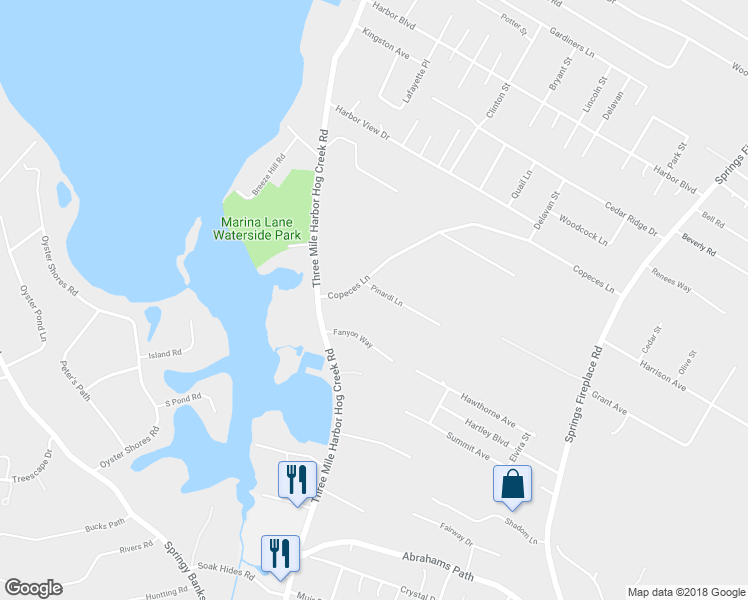 map of restaurants, bars, coffee shops, grocery stores, and more near 18 Pinardi Lane in East Hampton