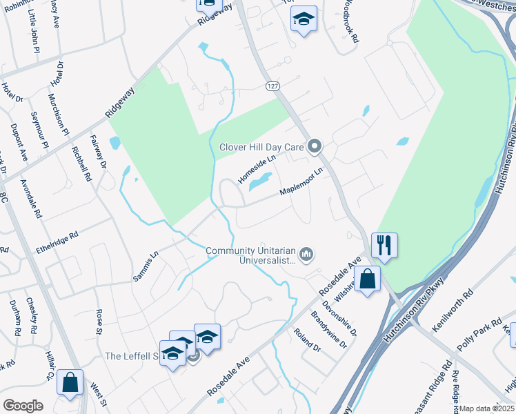 map of restaurants, bars, coffee shops, grocery stores, and more near 16 Pinebrook Drive in White Plains