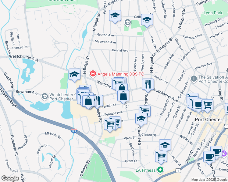 map of restaurants, bars, coffee shops, grocery stores, and more near 7 Monroe Place in Port Chester