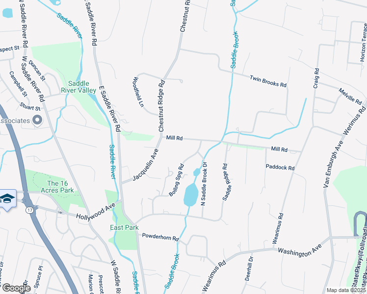 map of restaurants, bars, coffee shops, grocery stores, and more near 100 Mill Road in Ho-Ho-Kus