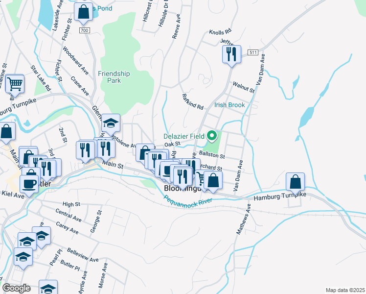 map of restaurants, bars, coffee shops, grocery stores, and more near 51 Union Avenue in Bloomingdale