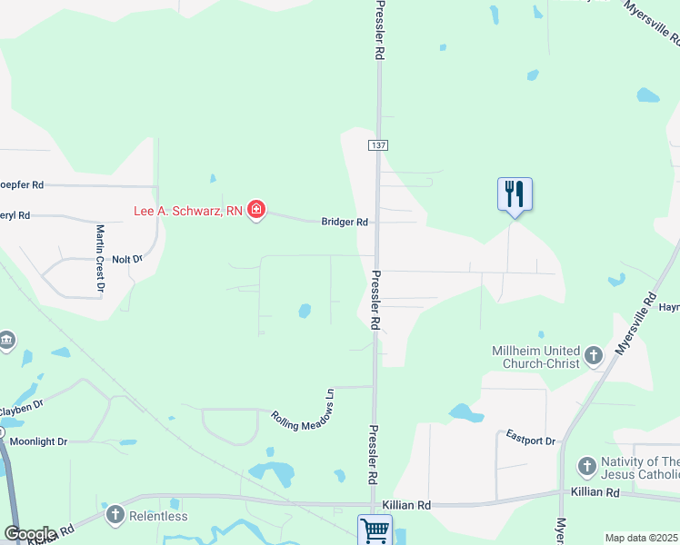 map of restaurants, bars, coffee shops, grocery stores, and more near 2126 Orchard Lane in Akron