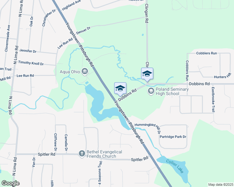 map of restaurants, bars, coffee shops, grocery stores, and more near 3030 Dobbins Road in Youngstown