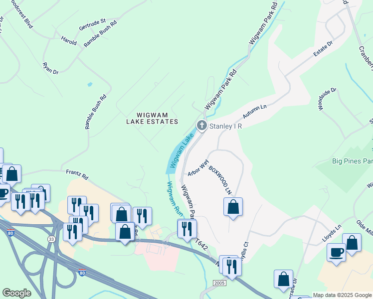 map of restaurants, bars, coffee shops, grocery stores, and more near 5112 Wigwam Run South in Stroudsburg