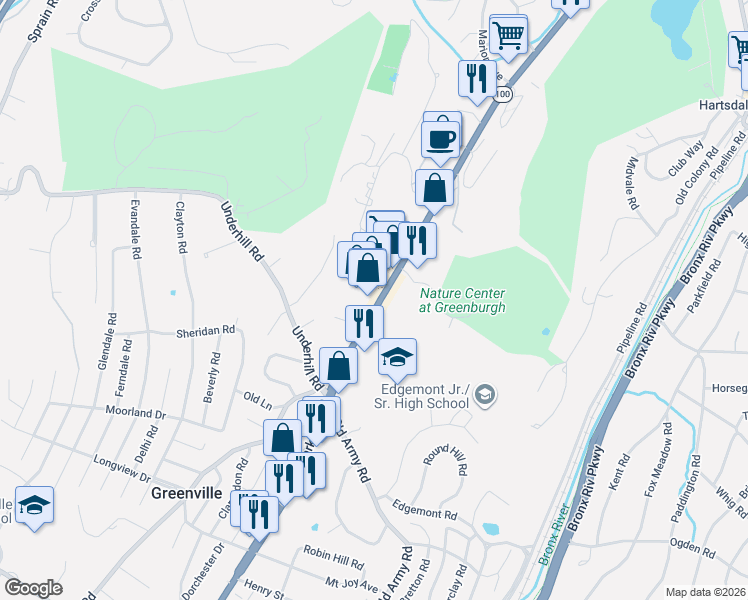 map of restaurants, bars, coffee shops, grocery stores, and more near 505 Central Park Avenue in Scarsdale