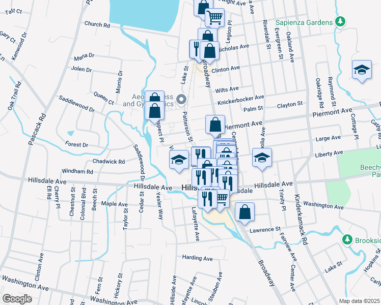 map of restaurants, bars, coffee shops, grocery stores, and more near 35 Prospect Place in Hillsdale